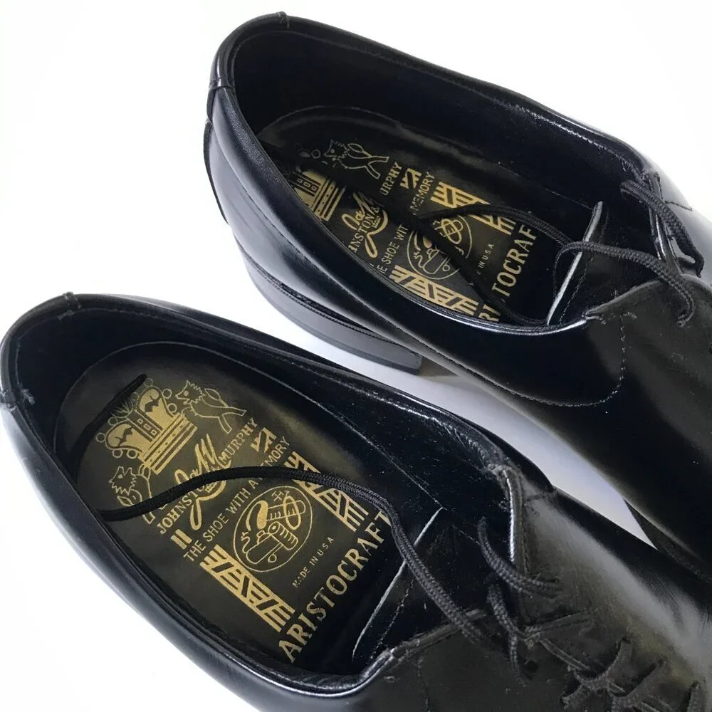 Johnson & Murphy Lace Up Loafers Dress Shoes Mens 7.5 Leather Tux Plain Toe